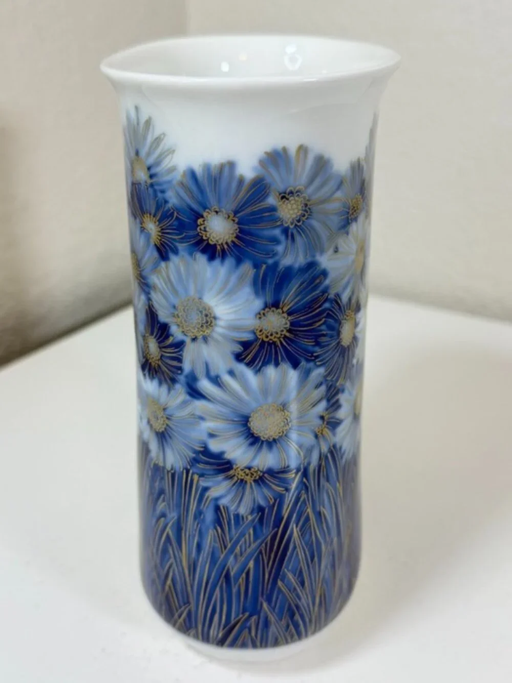 VTG AK KAISER 7in Futura Vase K. Noosek W Germany Porcelain Blue White Gold MCM